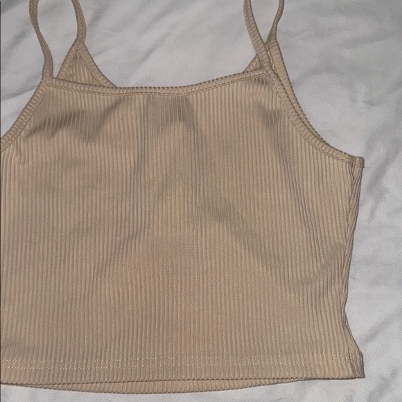 Tan Ribbed Button-Up Crop Top - Picture 5 of 5